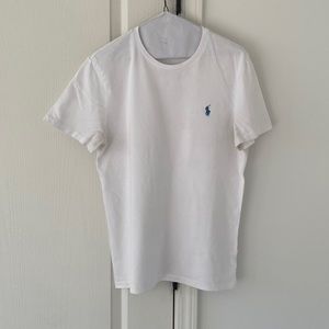 POLO Ralph Lauren white t shirt with light blue horse. Size medium.